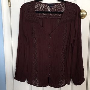 American Eagle Burgundy Lacy Blouse